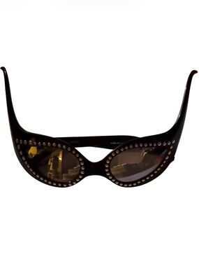 Vintage Dr. Peepers Black Cat-Eye Sunglasses with Metallic Studded Trim & Tails